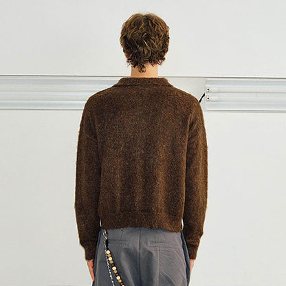 Brown Lace-up Mohair Sweater