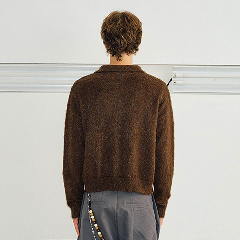 Brown Lace-up Mohair Sweater