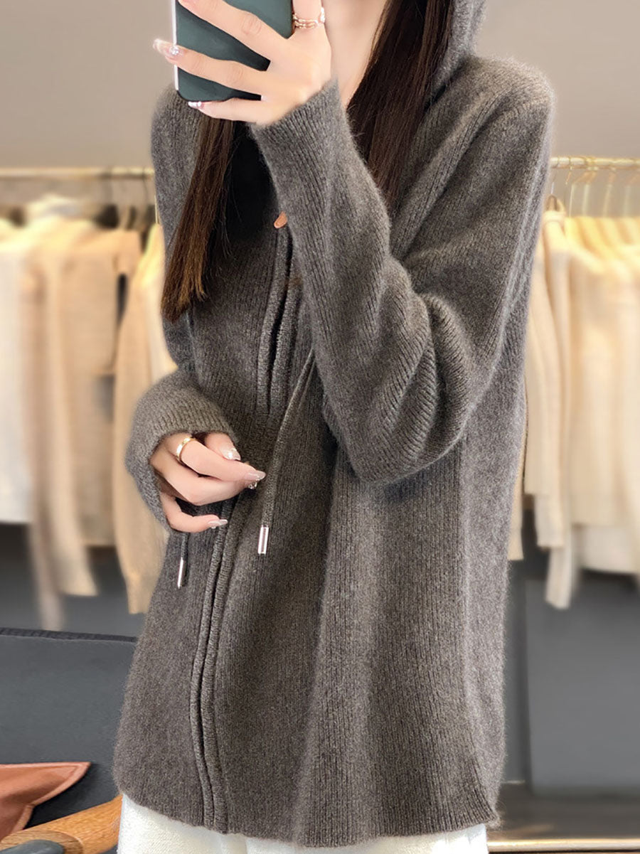 Autumn 100%wool Hooded Cardigan Sweater Ba1059