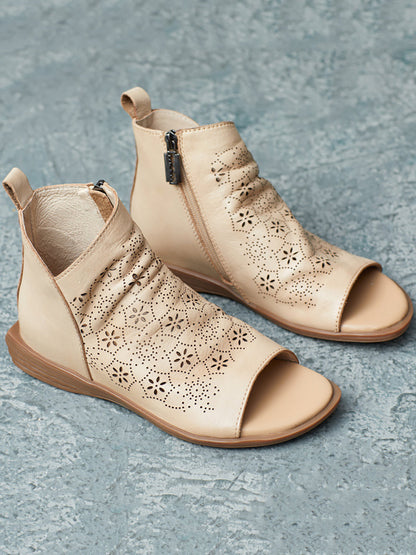 Summer Leather Open-toe Flat Shoes Ui1015