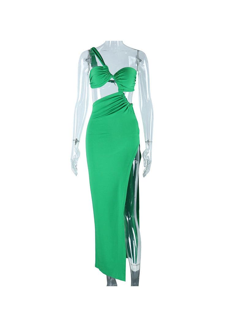 Bandeau Twist One Shoulder Backless Split Maxi Dress