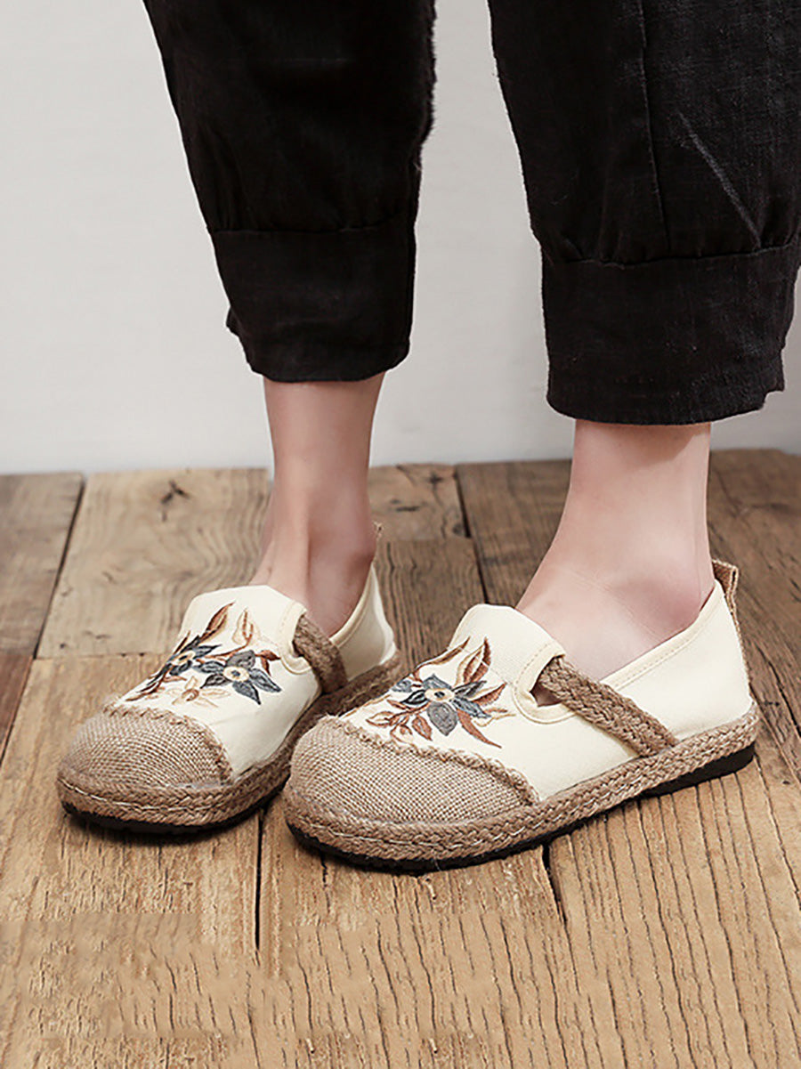 Flower Embroidery Linen Cotton Flat Shoes Ah1062