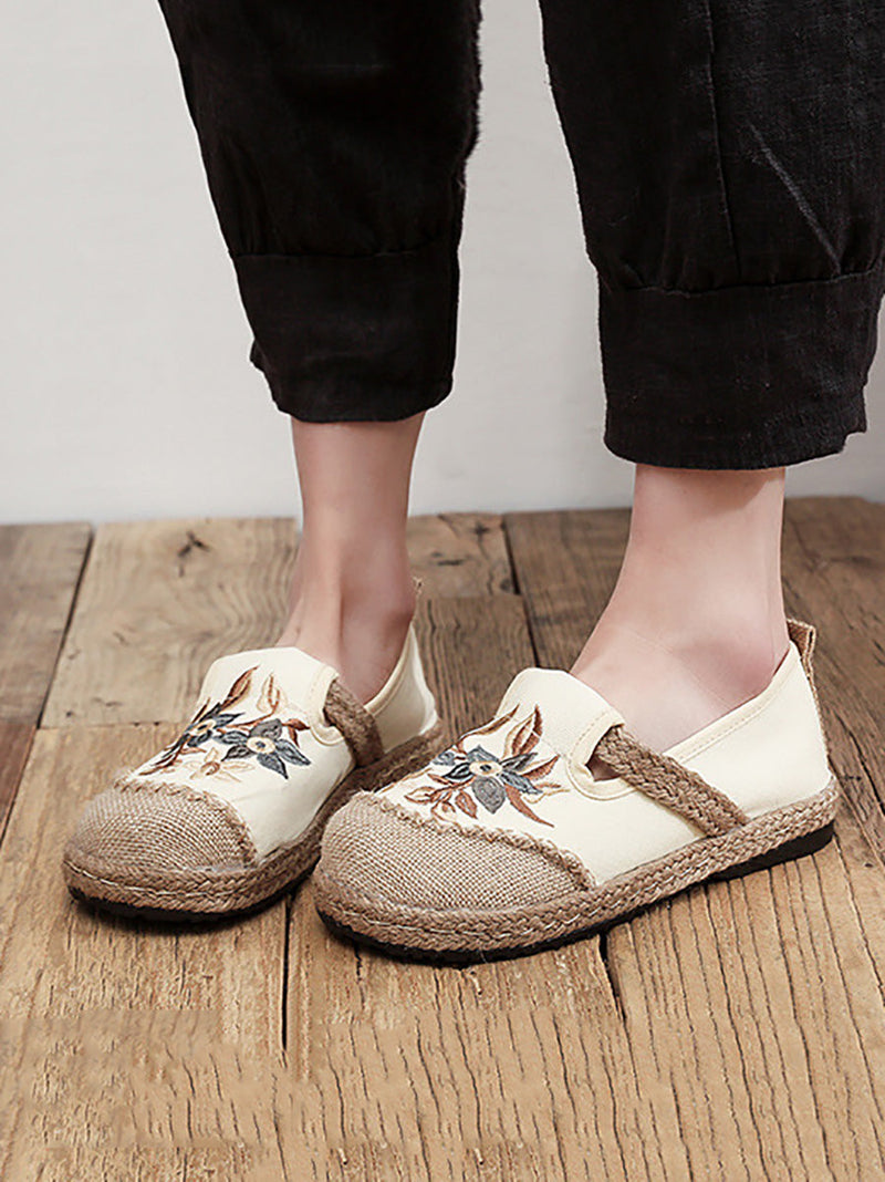 Flower Embroidery Linen Cotton Flat Shoes Ah1062
