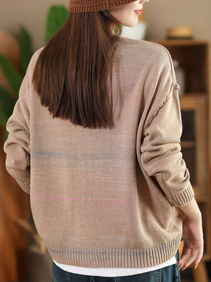 Autumn Artsy Colorful Knit V-neck Cardigan Sweater Ai1077