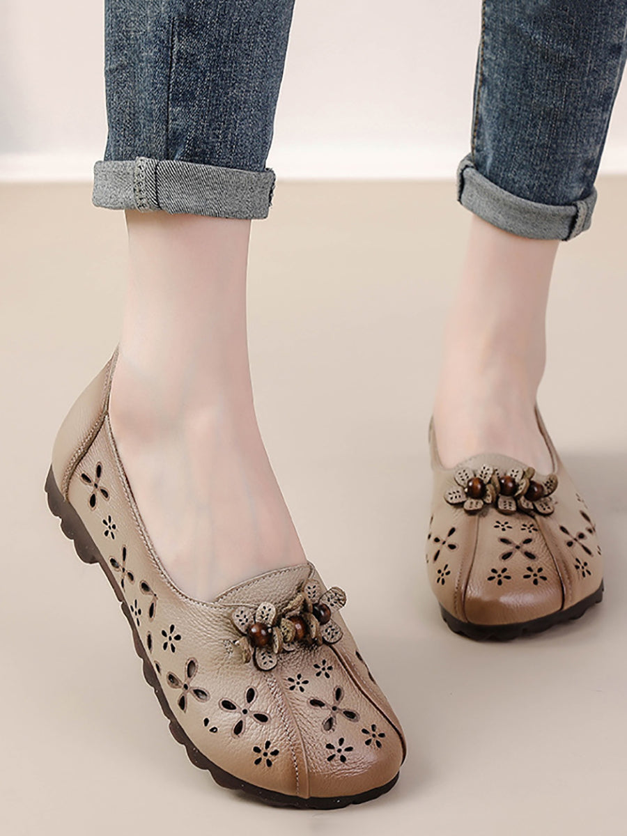 Summer Leather Flower Cutout Shoes Fg1026