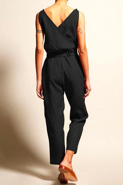 V Neck Sleeveless Wrapped Jumpsuit