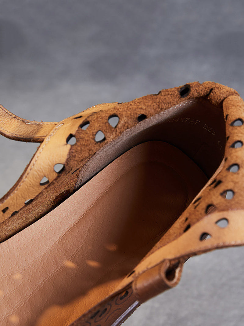 Summer Cutout Leather Flat Sandals Sc1007
