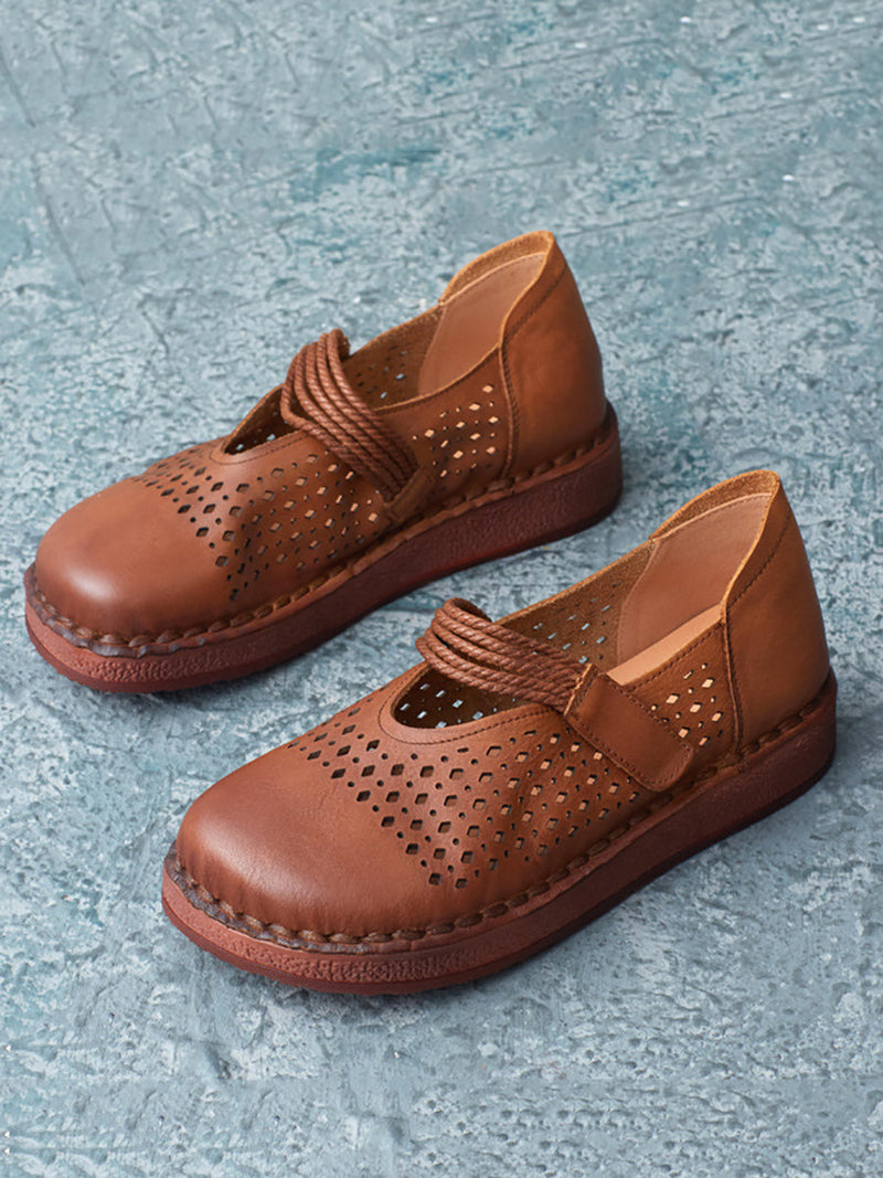 Summer Leather Cutout Flat Shoes Ui1016