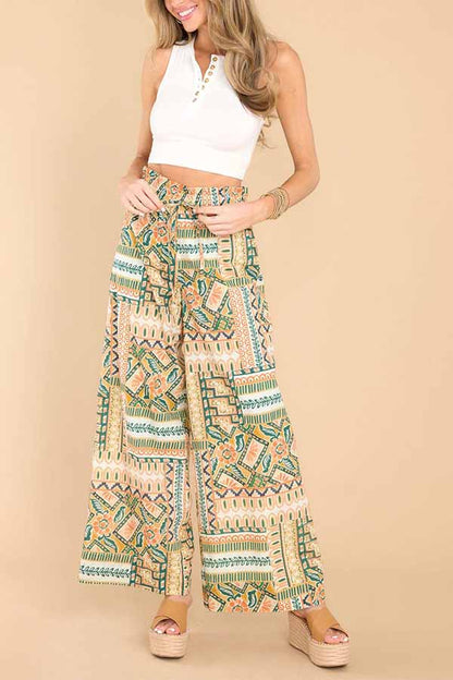 Drawstring High Waist Drape Wide-leg Straight-leg Pants