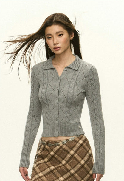 Diamond Knit Collared Cardigan