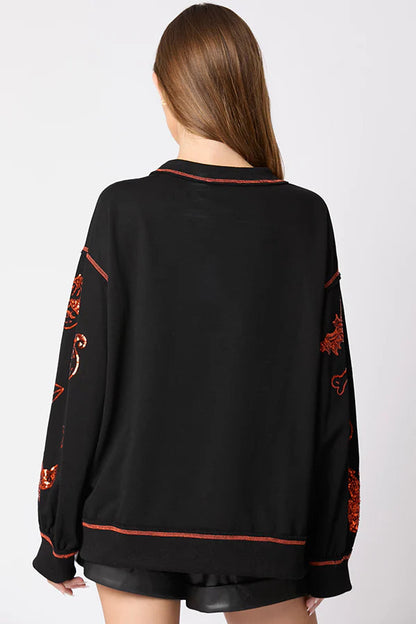 Halloween Graffiti Sequined Loose Sweatshirt