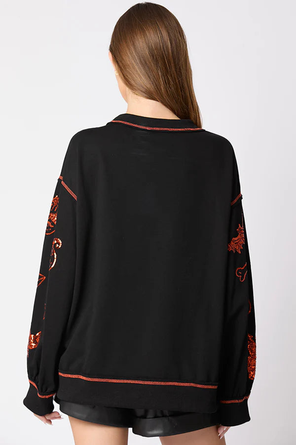 Halloween Graffiti Sequined Loose Sweatshirt