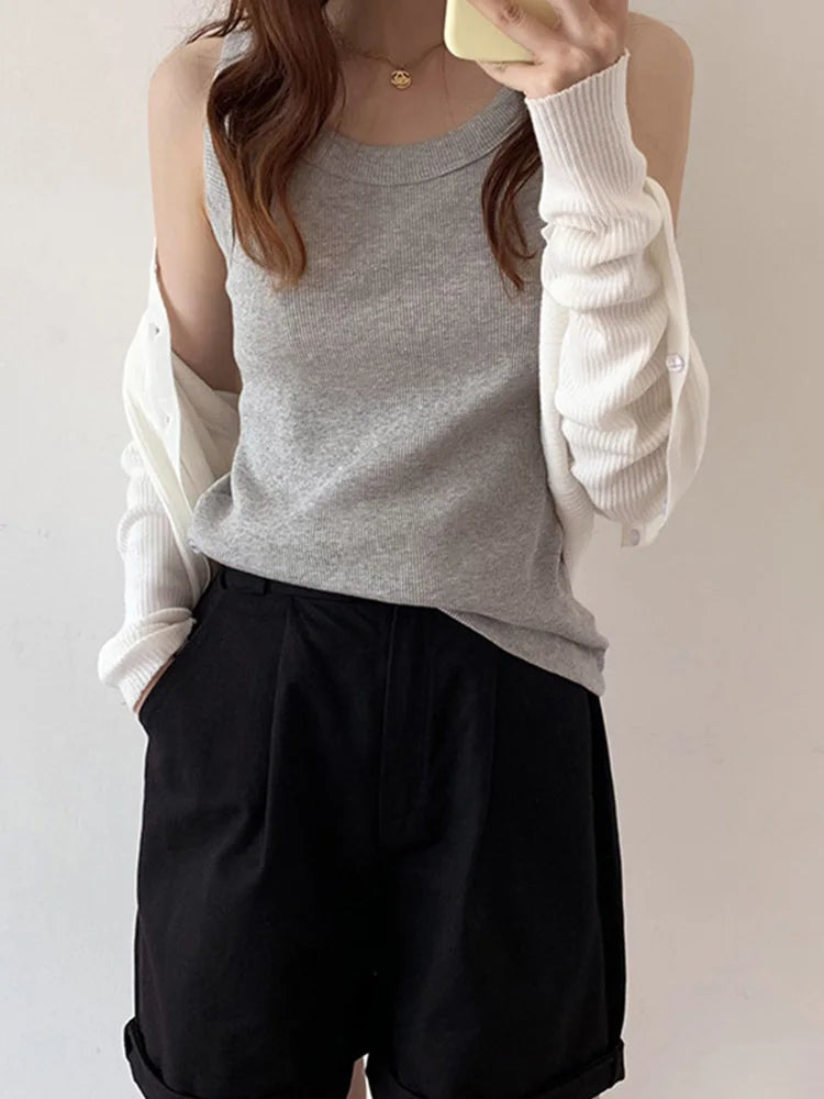 Summer Knitted Color Tanks Top White Skinny Camisole Basic Camisole T-shirt