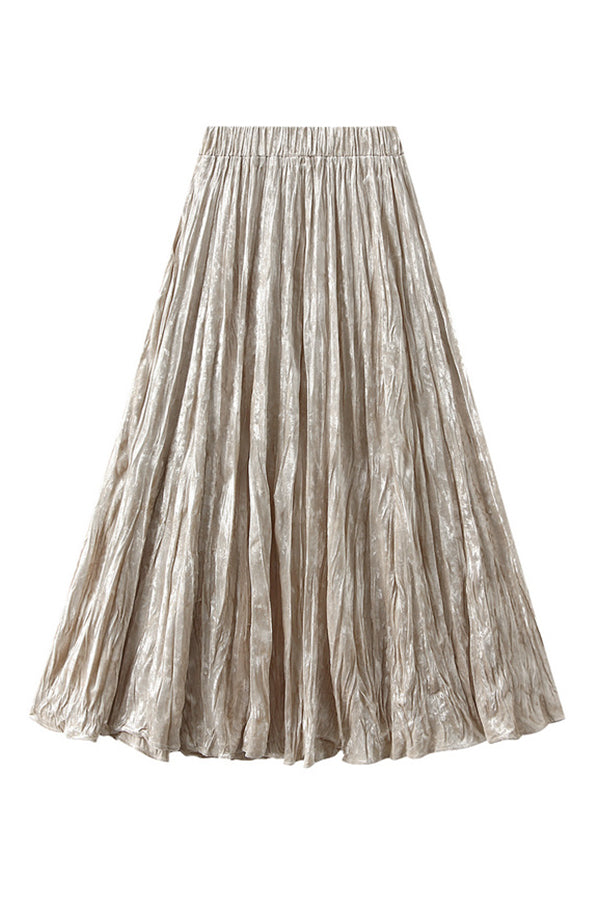 High-waisted A-line Versatile Mid-length Slimming Pleated Skirt