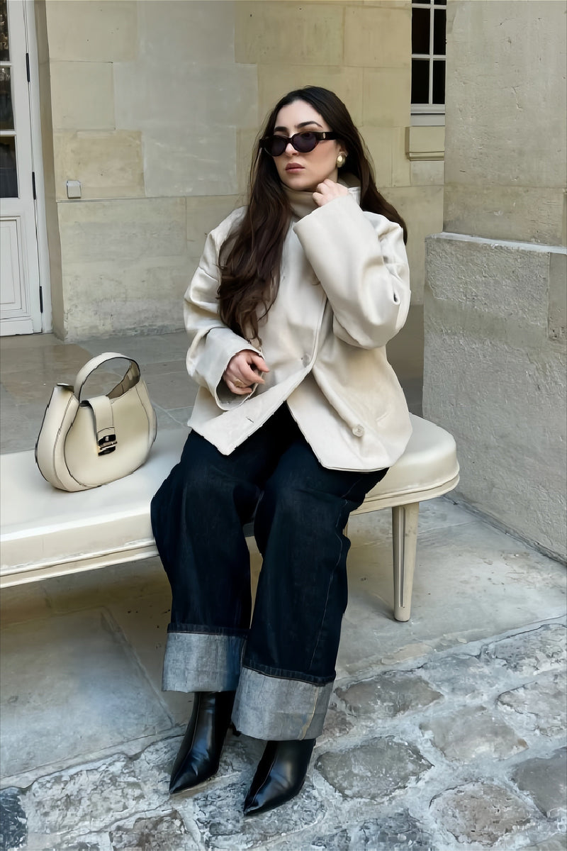 Wool Button High Collar Coat