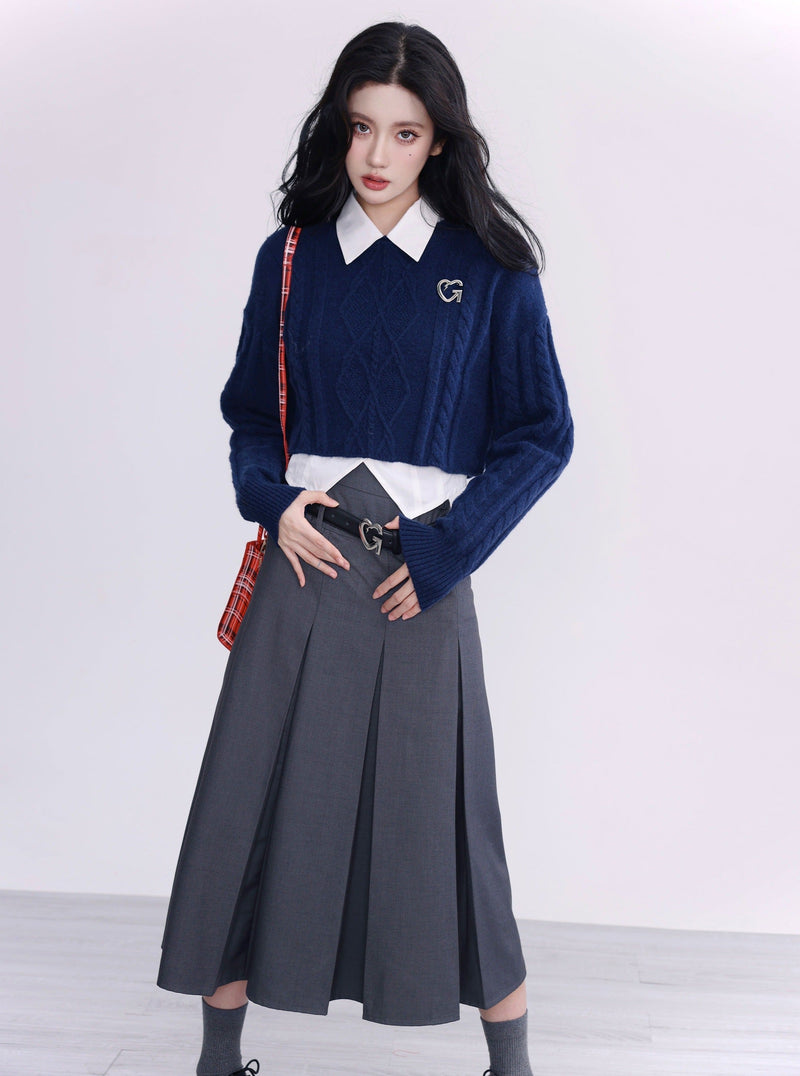 Cg Diamond Knit Cropped Sweater