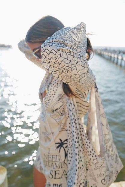 Live by Water Satin Unique Print Tassle Shirt and Elastic Waist Shorts Set