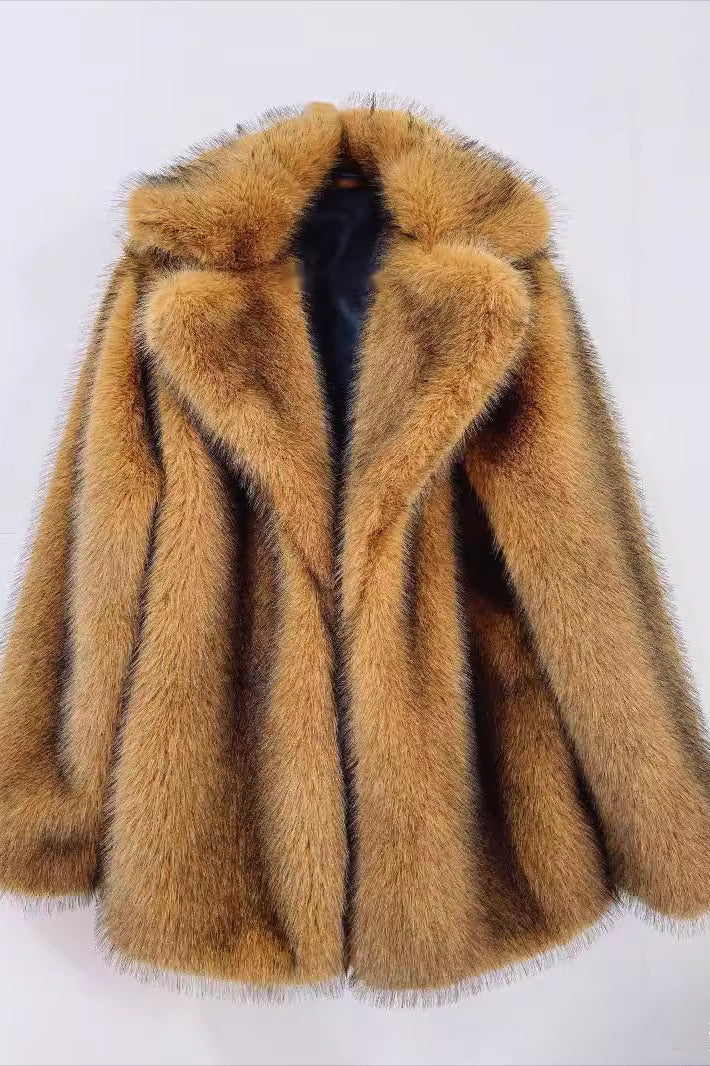 Faux Fur Mid-length Blazer Coat