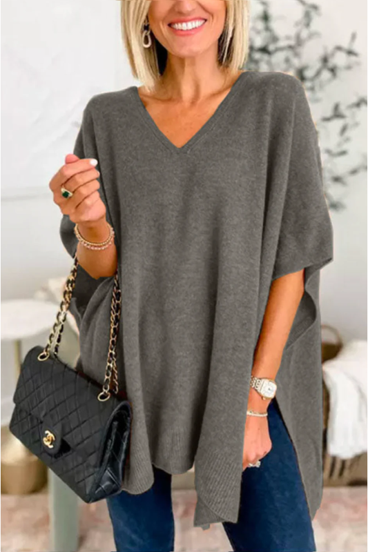 V Neck Loose Fit Poncho Sweater