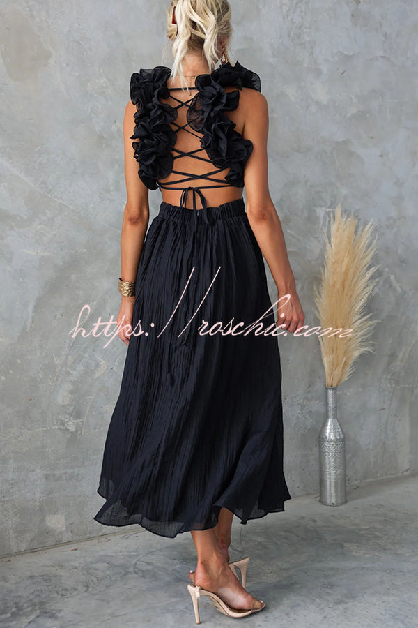 Luxe Lady Ruffle Detail Back Lace-up Elastic Waist Maxi Dress