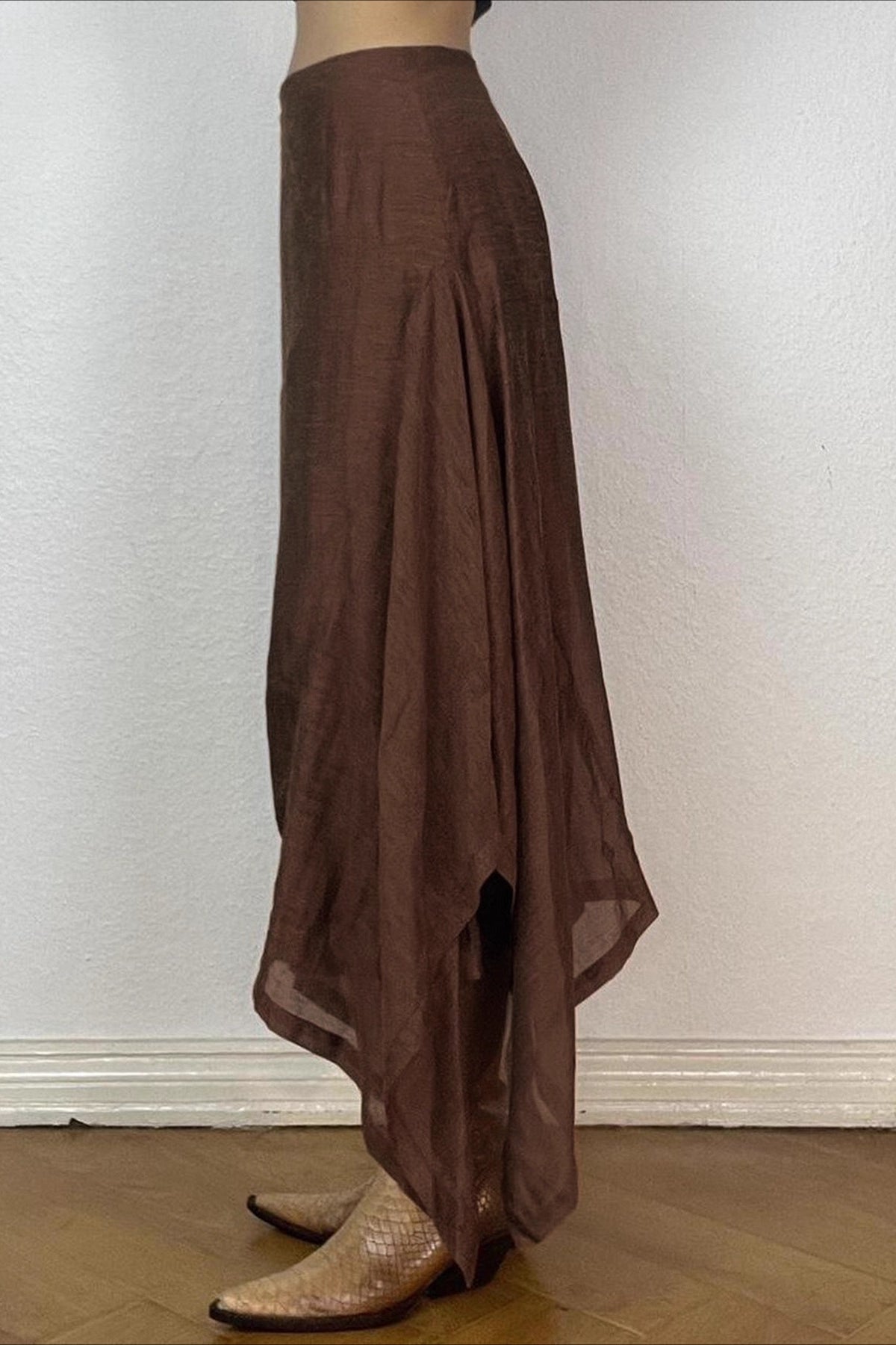 Color Irregular Hem Maxi Skirt