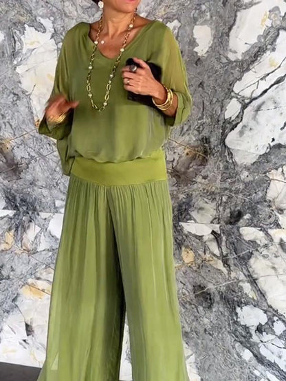 Esmeralda – Chiffon Wide-leg Pants Two-piece Set