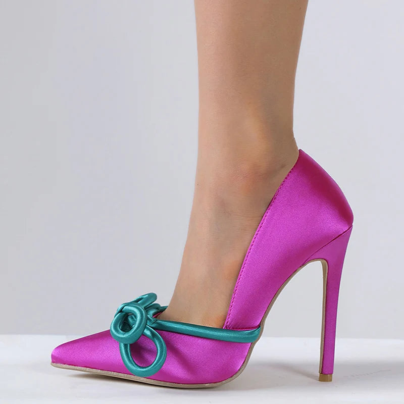 Purple Silk Butterfly-knot ’s High Heel Pumps – Runway Style Stiletto Slingback Shoes