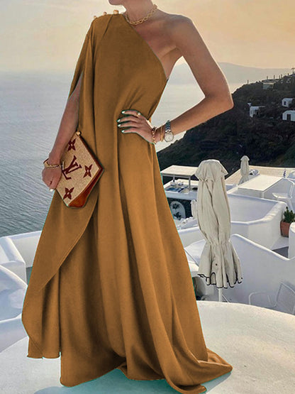 Stylish and Color Loose One-shouldered Maxi Dress