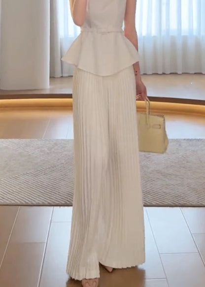 White Waist High Leg Spring Pants Wide Classy