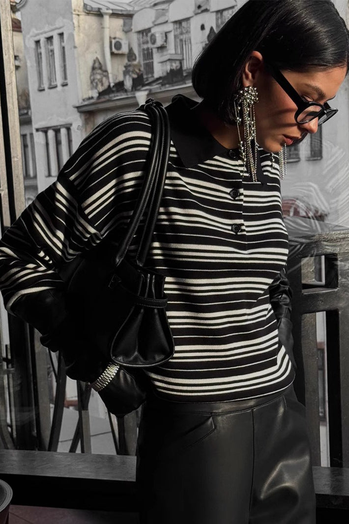 Striped Knit Polo Sweater