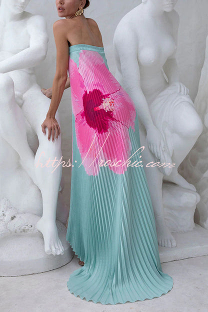 All About Her Pleated Print Off Shoulder A-line Maxi Dress