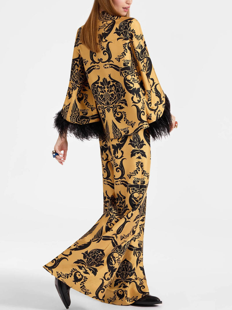 Satin Print Pocket Wide-leg Pants