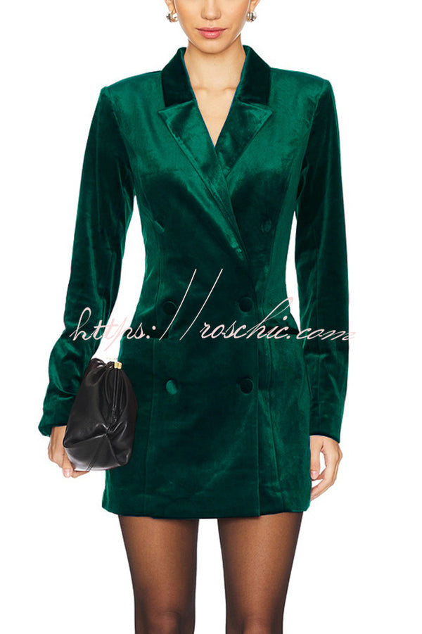 Holiday Soiree Color Velvet Lapel Long Sleeve Blazer Mini Dress