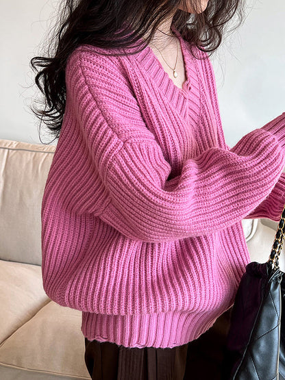 Urban Fuchsia V-neck Long Sleeve Knit Sweater An1046