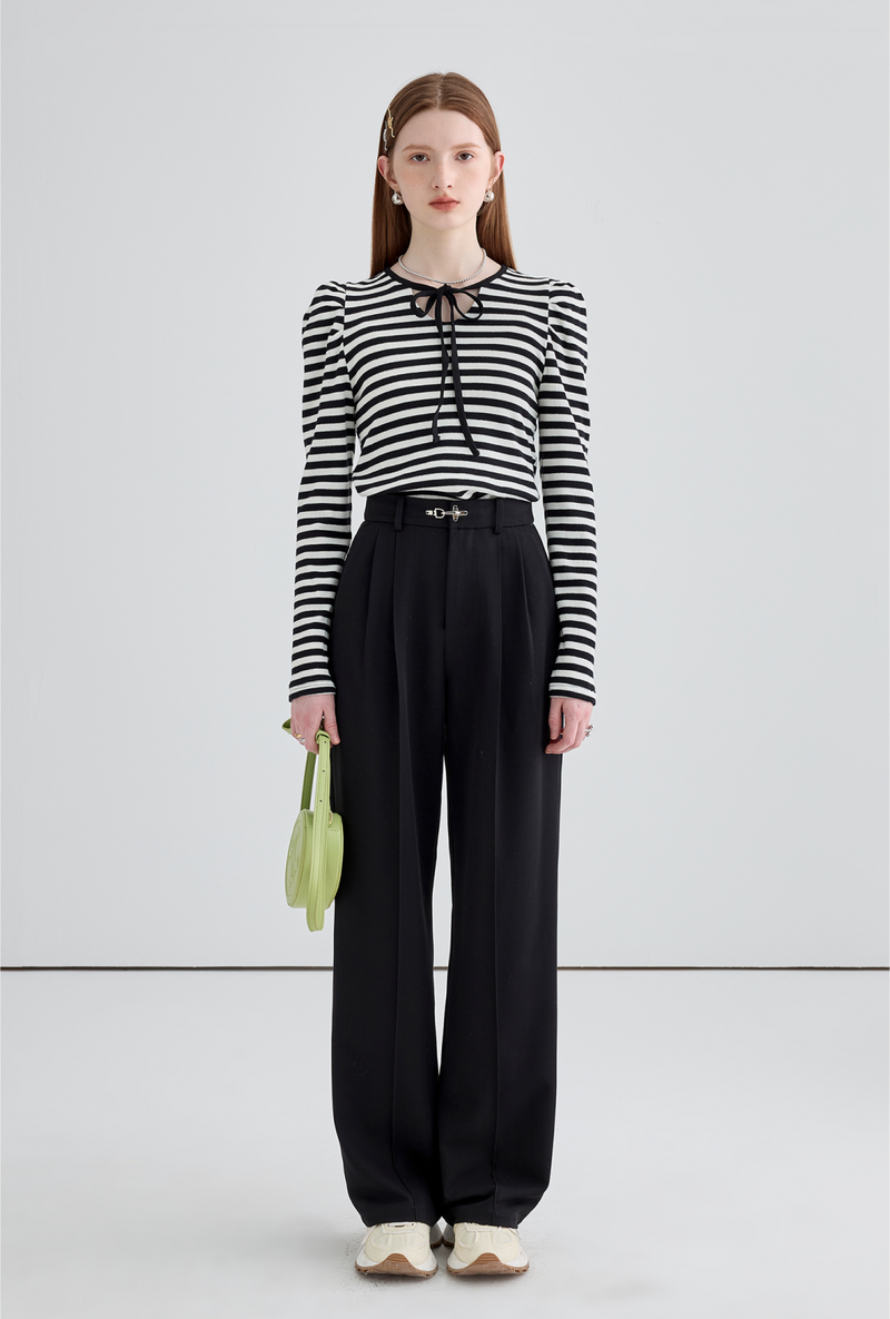 Wide Draped Buckle Pleated Pants