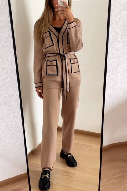 Color Contrast Two-piece Sweater Suit