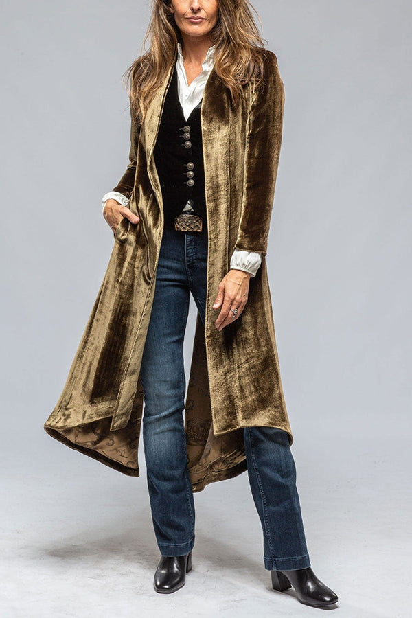 Velvet Long Loose Pocket Slit Coat