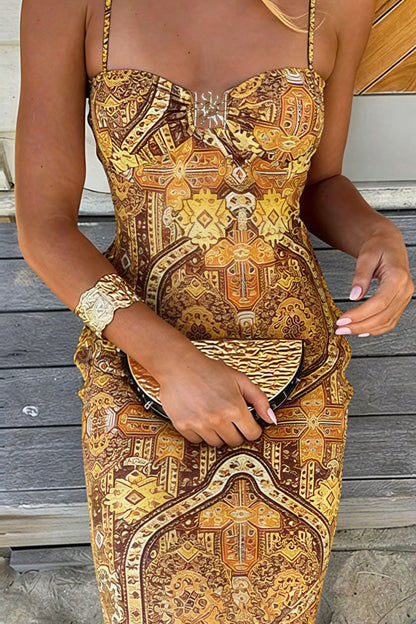 Print Halter Bodycon Stretchy Maxi Dress
