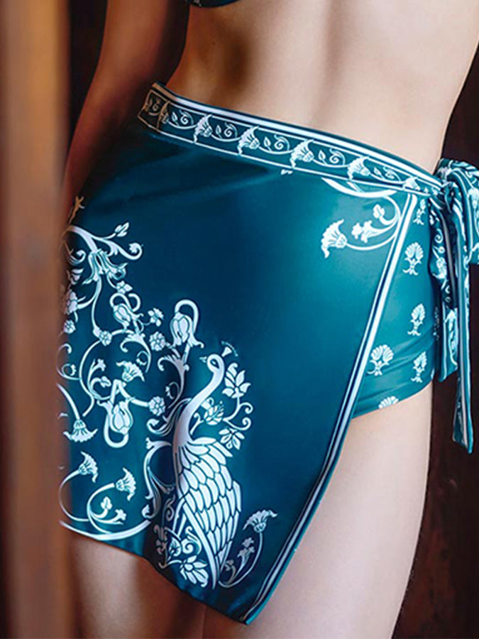 Printed One Shoulder Bikini and Mini Skirt