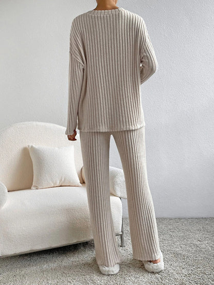 V Neck Long Sleeves Top and Pants Two Pieces Sets