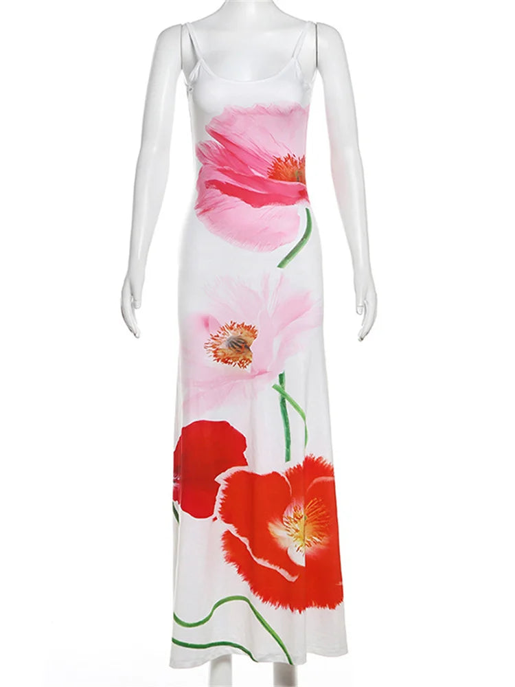 Printed Slim Halter Dresses for Backless Bandage Maxi Dress High Waist Summer New Party Dress
