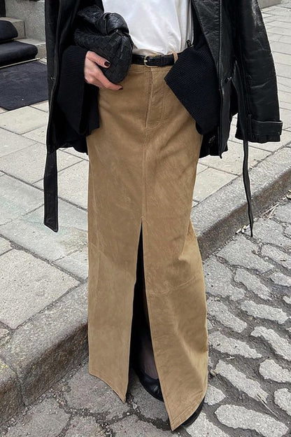 High-waist Suede Maxi Skirt