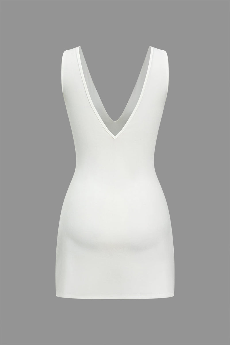 V-neck Fake Pocket Mini Dress