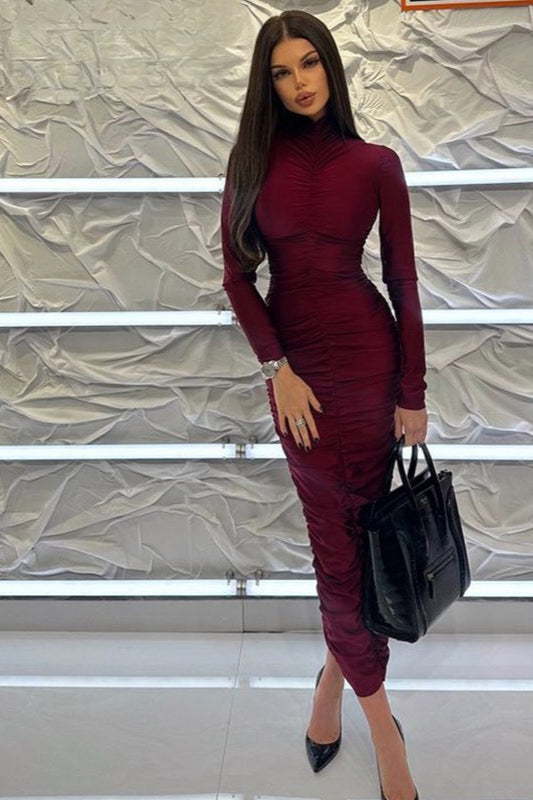 Red High Neck Maxi Dress