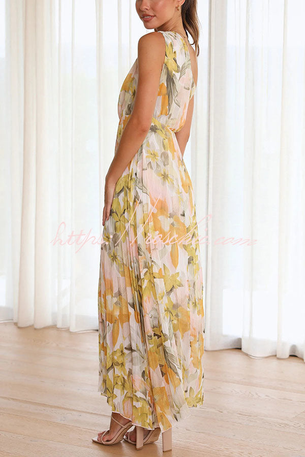 Saw an Angel One Shoulder Elastic Waist Pleated Maxi Dress