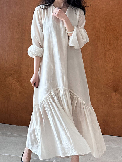 High Waisted Long Sleeves Elasticity Pleated Color Split-joint Zipper V-neck Midi Dresses
