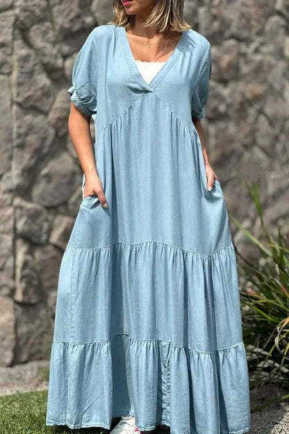 Denim Color V-neck Skirt