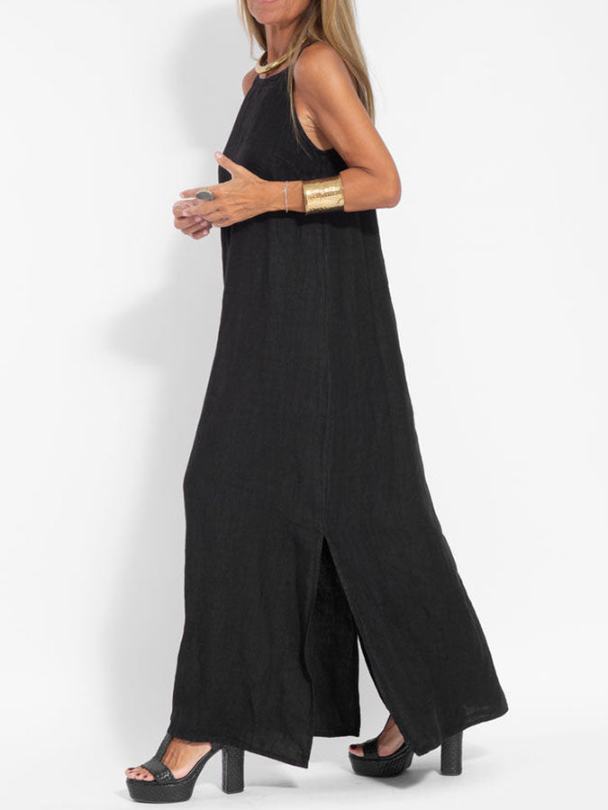 And Leisure Cotton and Linen Split Straps Maxi Dress