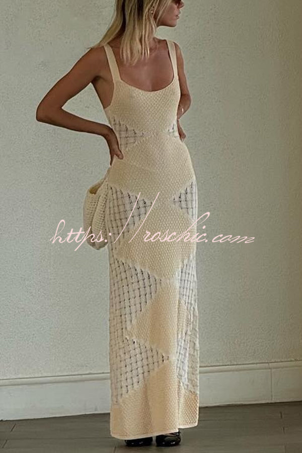 Knitted Backless Argyle Pattern Slim Fit Maxi Dress