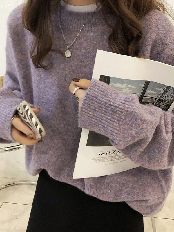 Dreamy Loose Purple Round-neck Long Sleeves Sweater Qx008